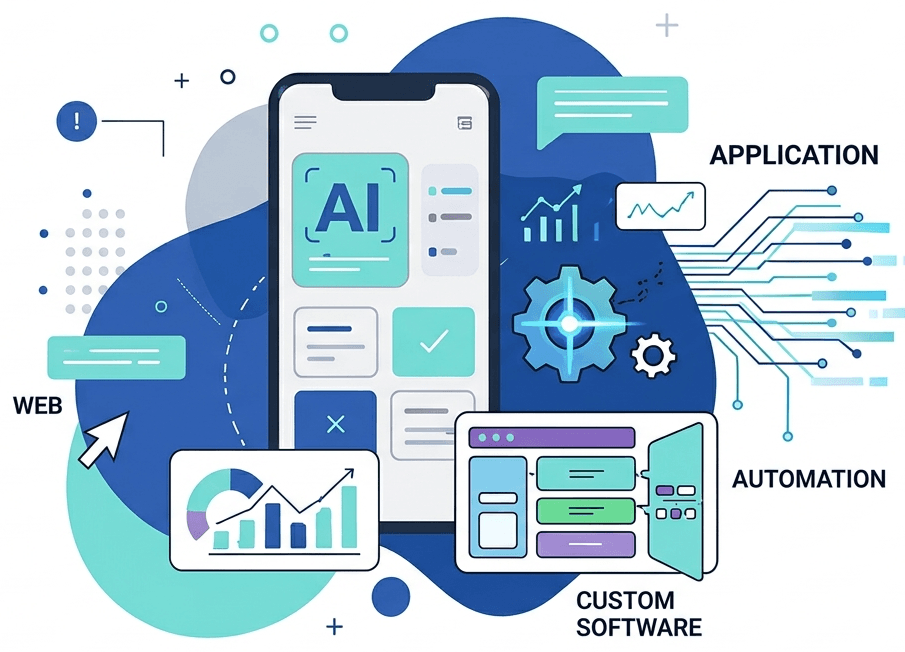 AI, automation and custom software illustration